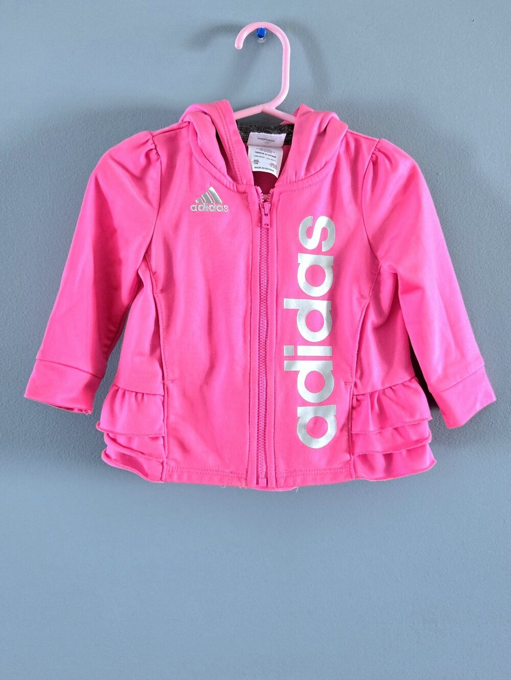 adidas Hot Pink Baby Girls' Ruffle Zip Hoodie 12m